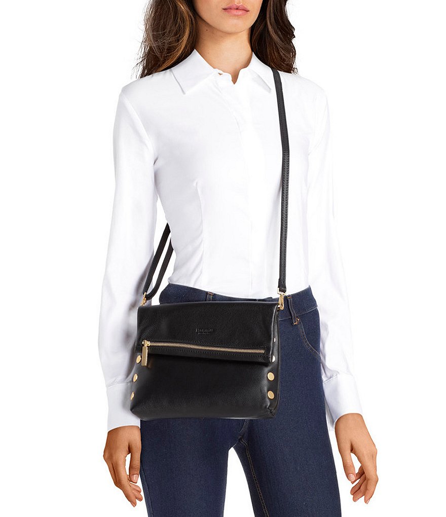 Hammitt VIP Studded Leather Fold-Over Zip Flap Medium Crossbody Bag
