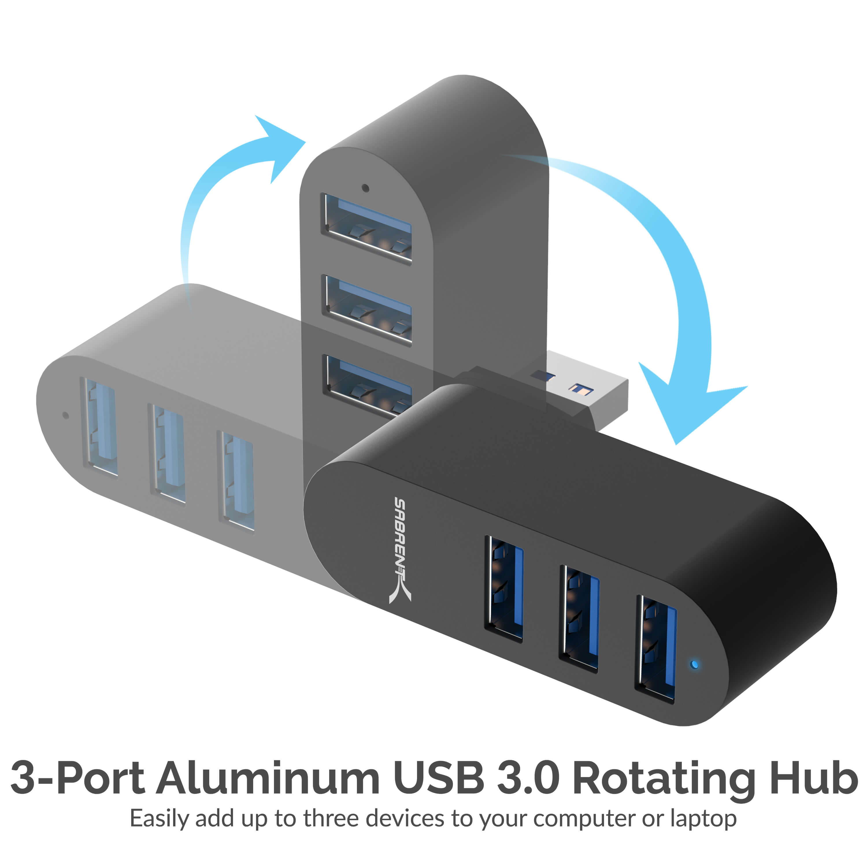 Sabrent Premium 4 Port Aluminum Mini USB 2.0 Hub [90&deg;/180&deg; Degree Rotatable] (HB-UMMC)
