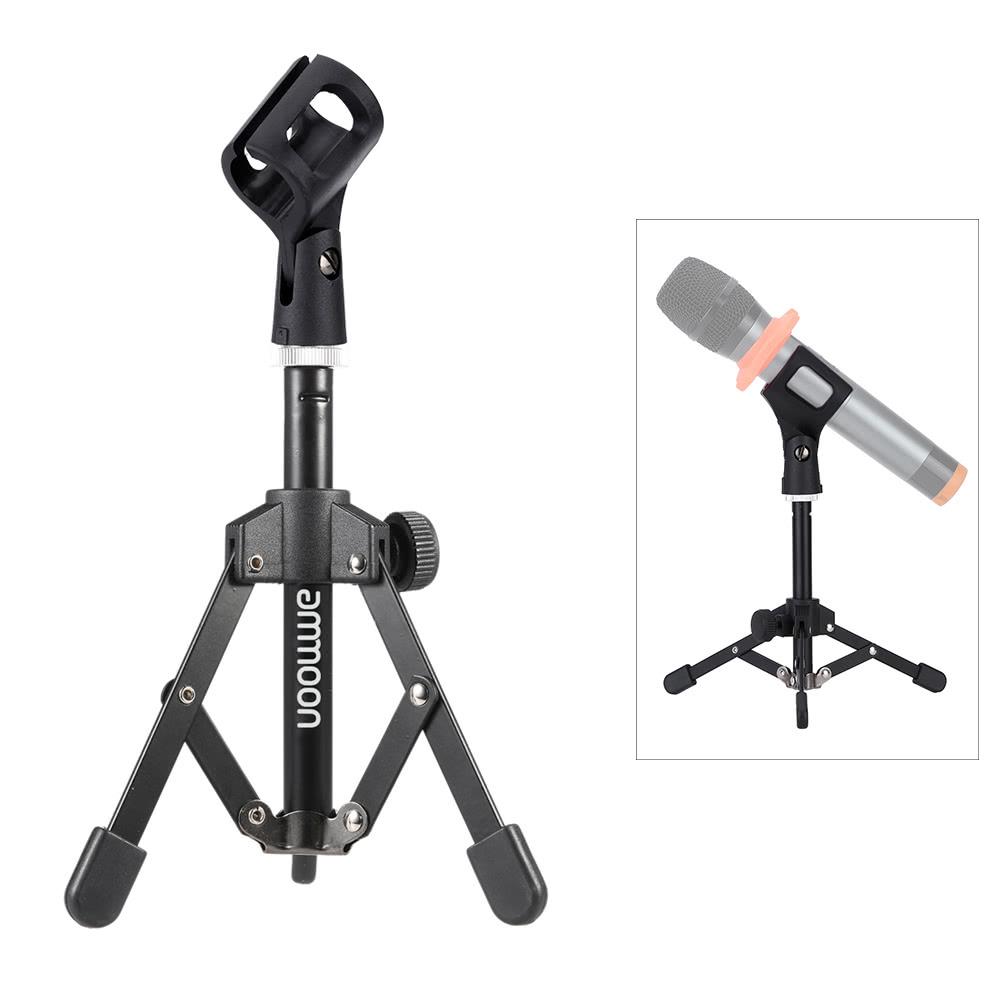 ammoon MS-12 Mini Foldable Adjustable Desktop Tripod Microphone Stand with MC3 Mic Clip Holder Bracket for Meeting Lectures Podcasts