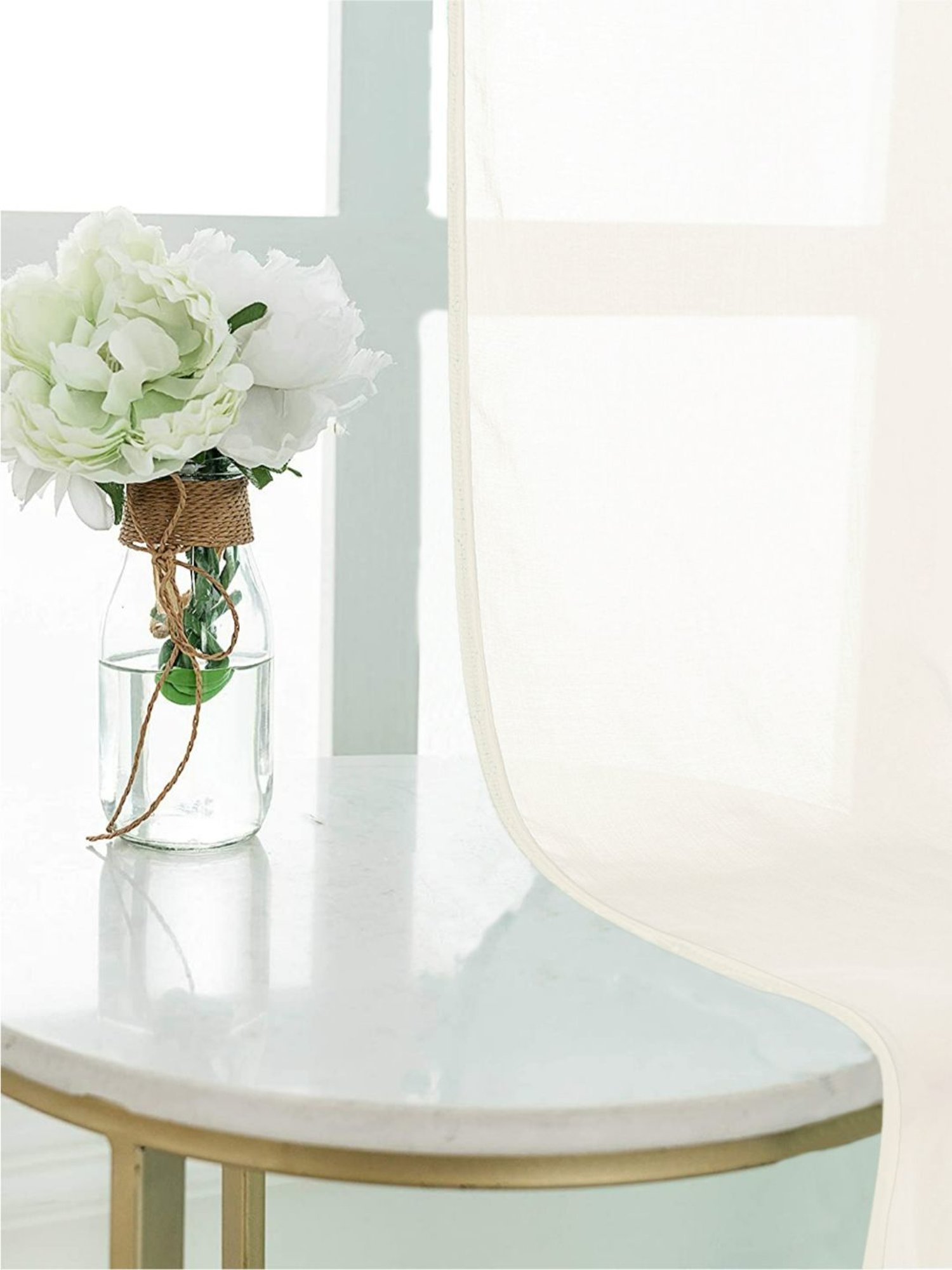 Urban Space Textured Off White Polyester 5 ft Window Sheer Curtains - Set of 2