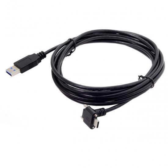 Cablecc 1.2M Down Up Angled USB 3.1 Type-C Dual Screw Locking to Standard USB3.0 Data Cable 90 Degree for Camera