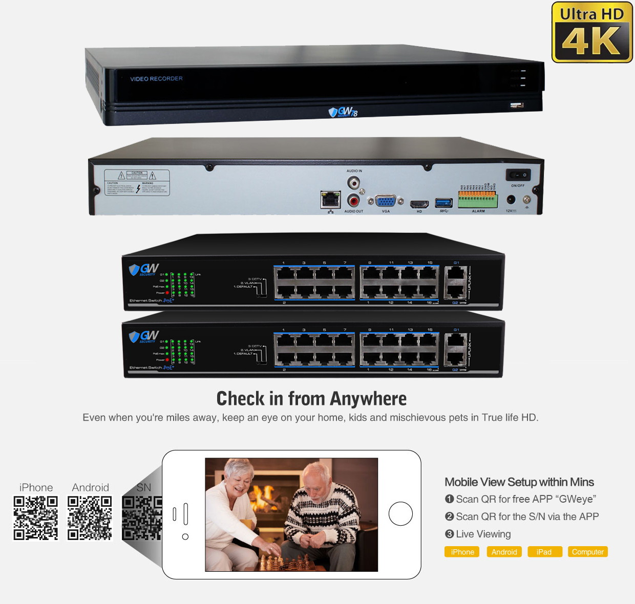 GW AutoFocus 4K (8MP) Smart AI Video & Audio Security Camera System, 16 Channel H.265+ 4K NVR, 16 x 8MP UltraHD 3840x2160 Microphone POE Dome Camera 4X Optical Motorized Zoom Outdoor Indoor