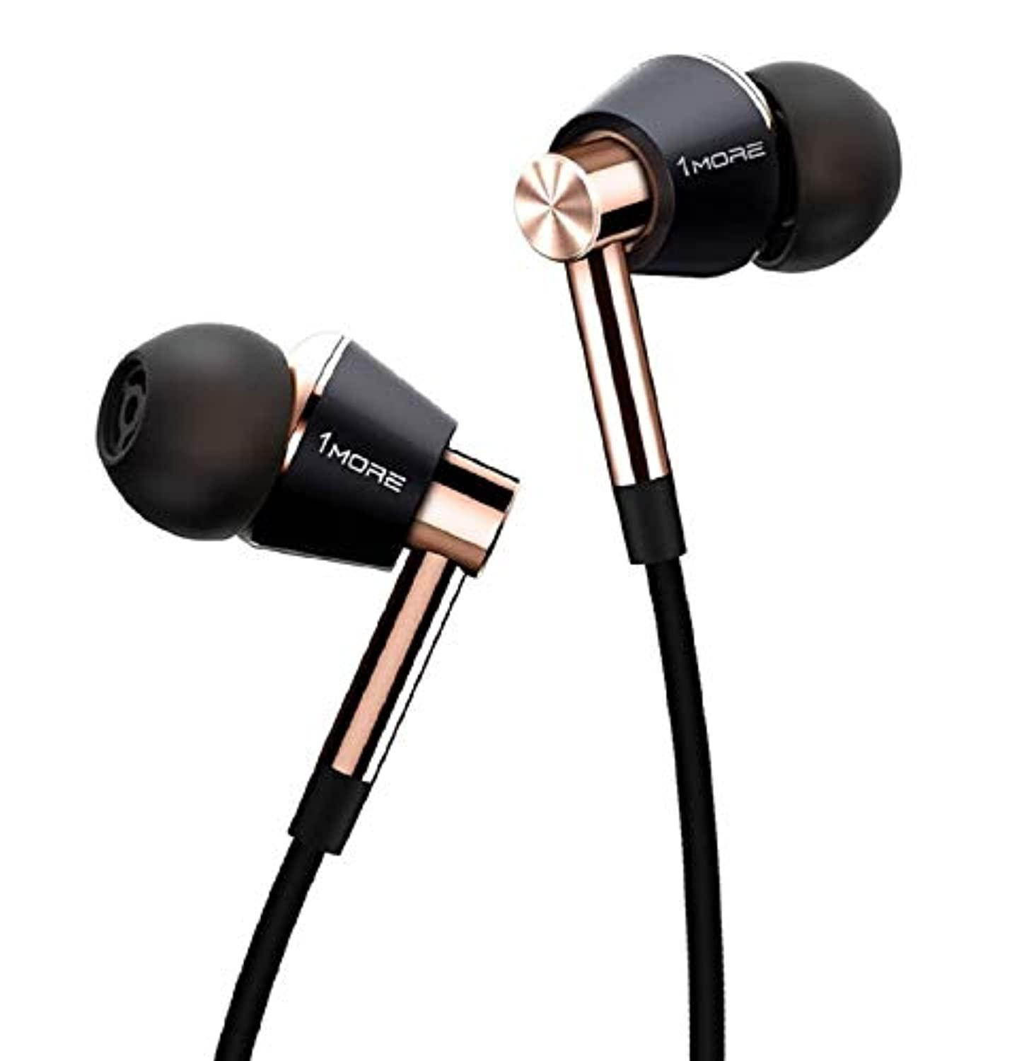 1more triple driver in-ear earphones hi-res headphones with high resolution, bass driven sound, mems mic, in-line remote, high
