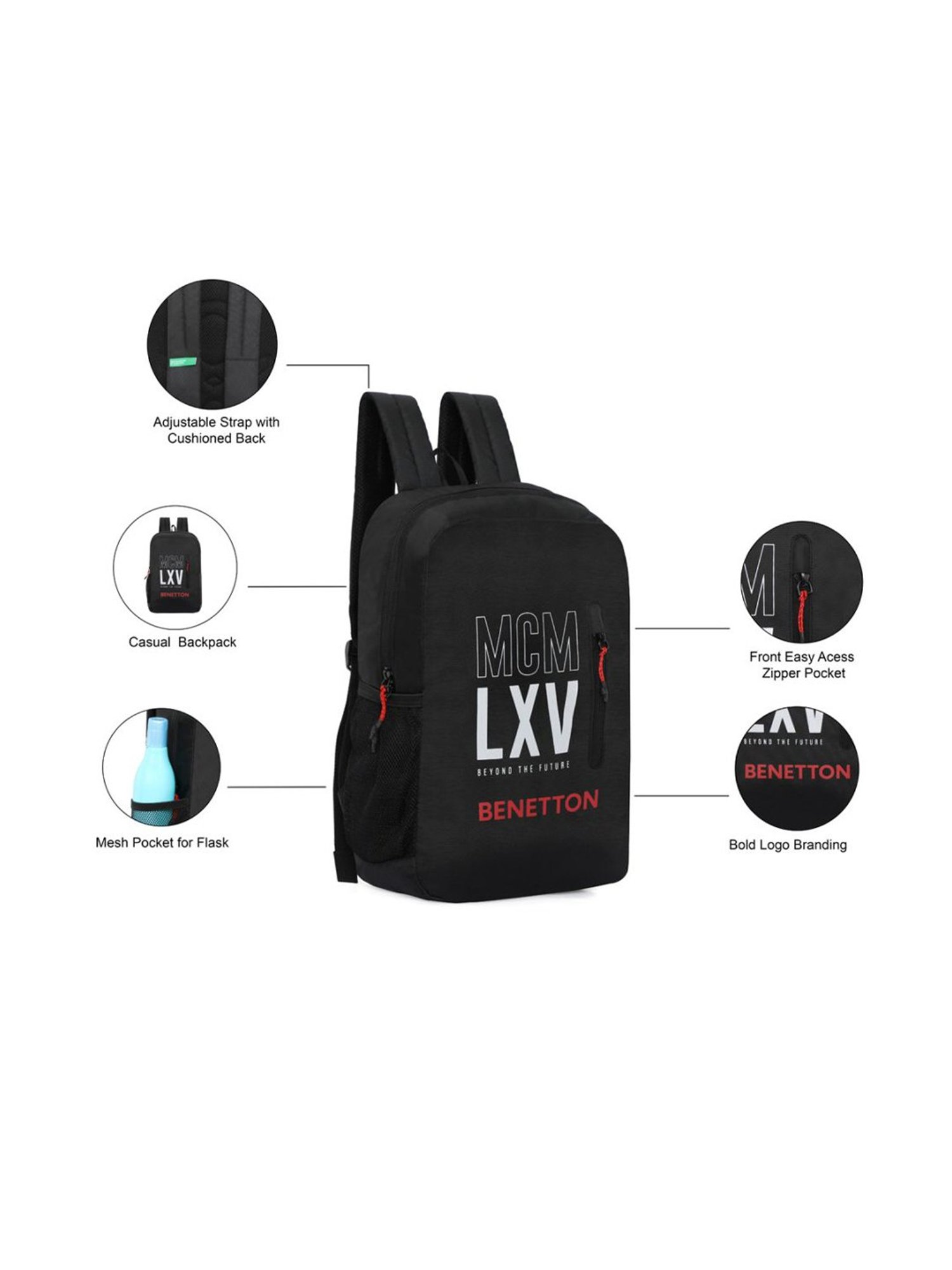 United Colors of Benetton Caspian 16 Ltrs Black Medium Laptop Backpack