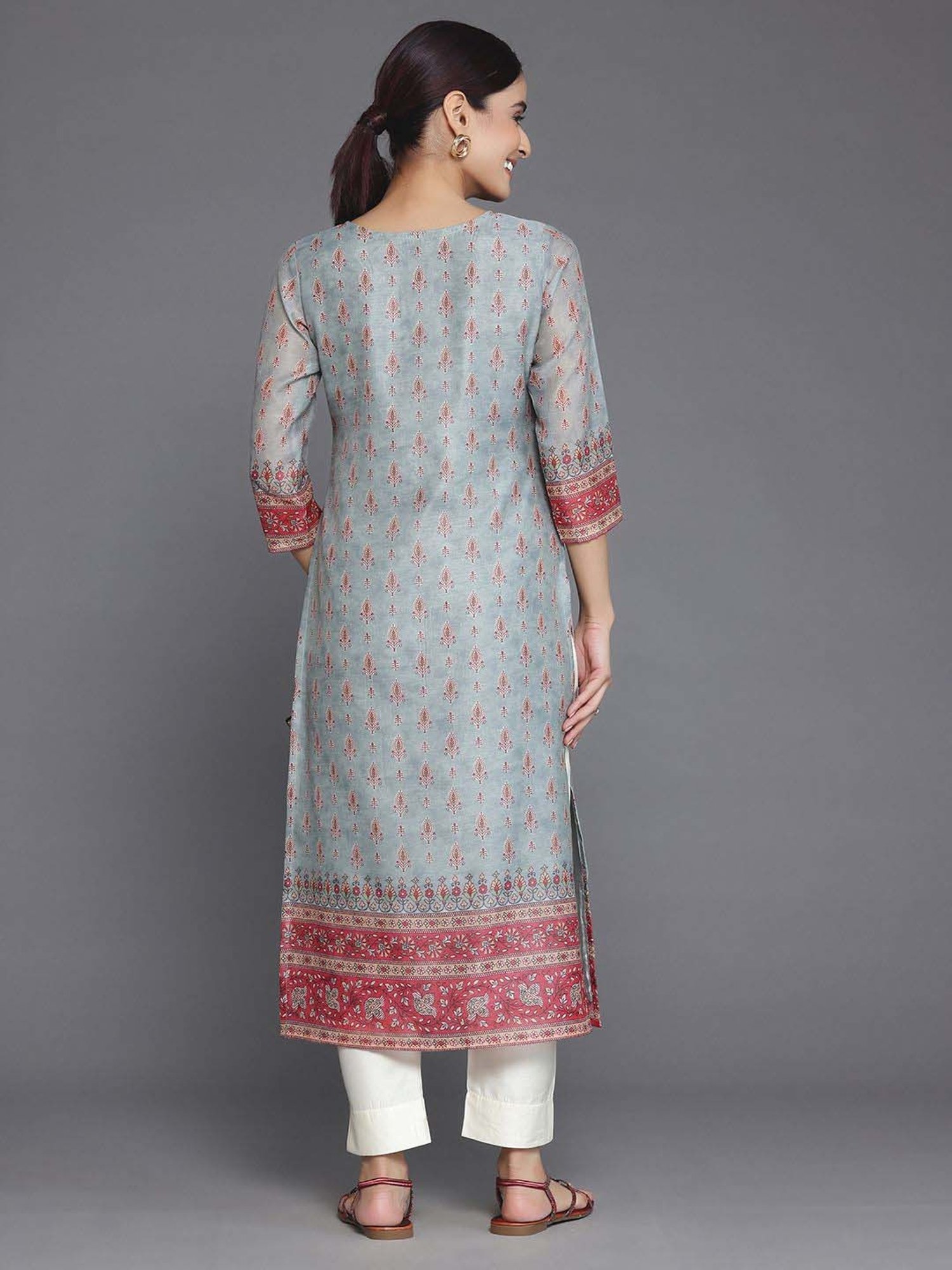Libas Grey Printed Straight Kurta