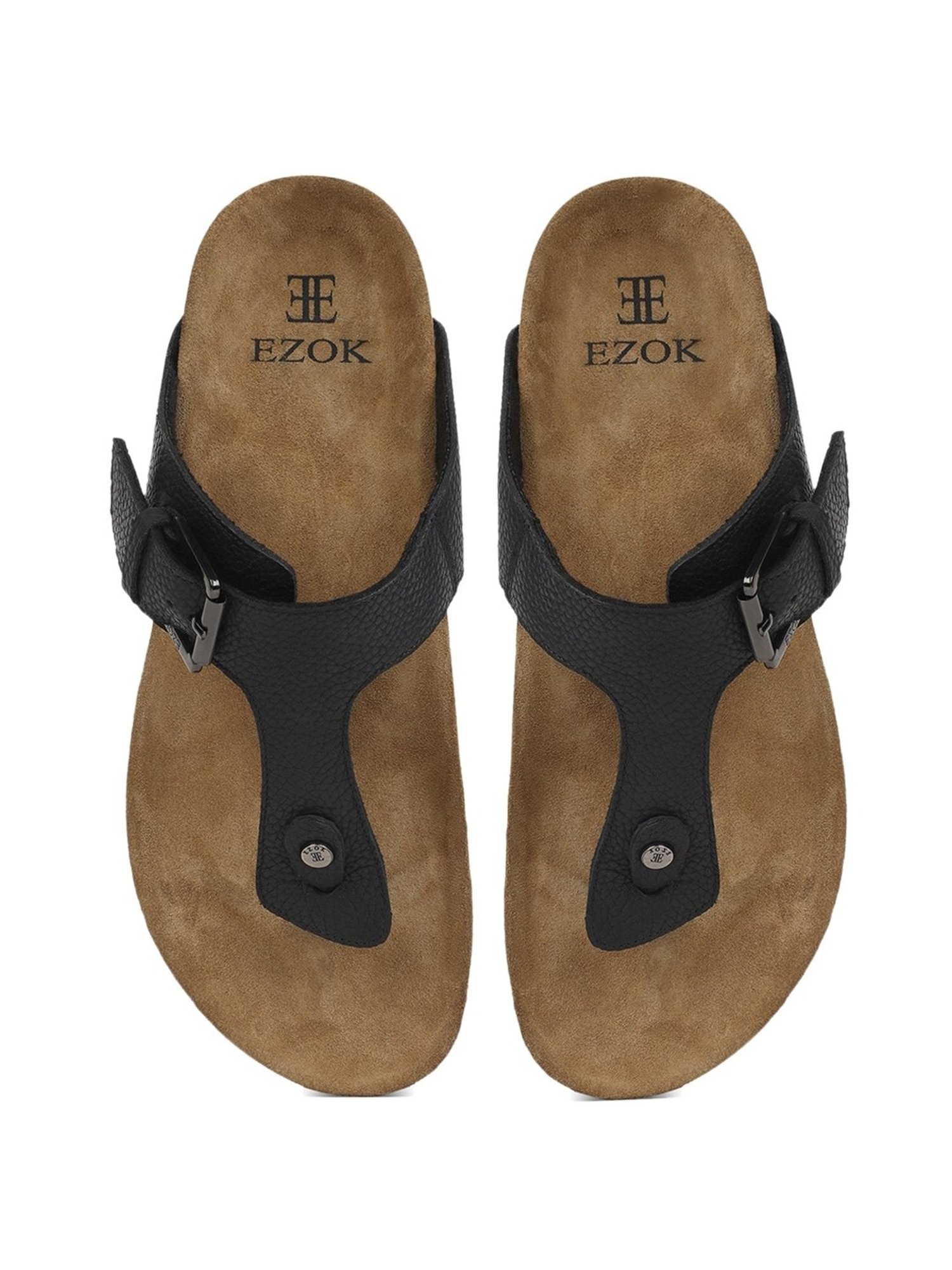 EZOK Men's Black T-Strap Sandals