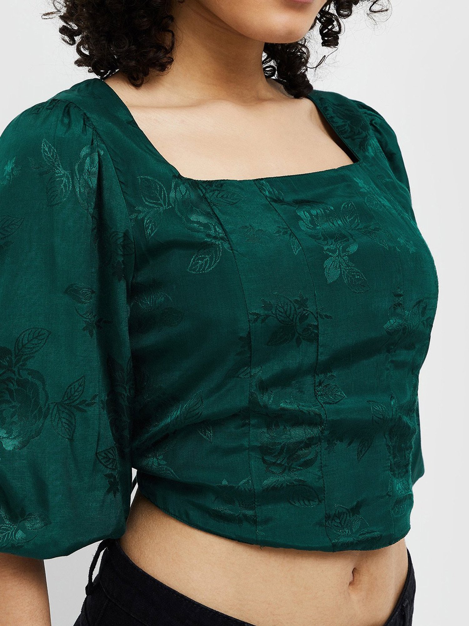 Ginger by Lifestyle Green Printed Crop Top