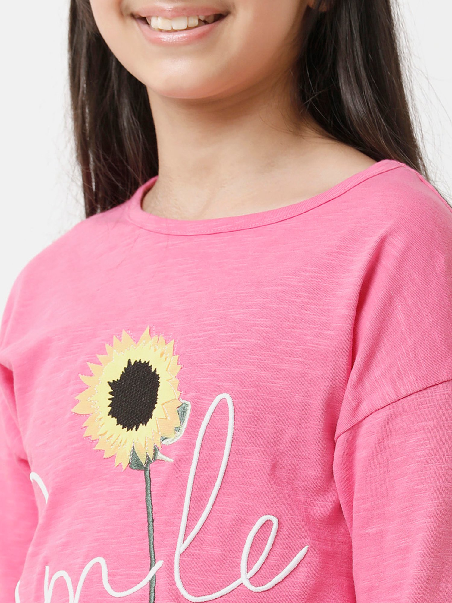 Under Fourteen Only Kids Pink Embroidered Full Sleeves Top