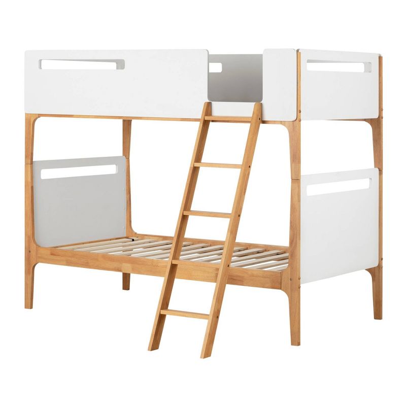 Twin Bebble Modern Bunk Beds  Pure White and Exotic Light Wood  - South Shore