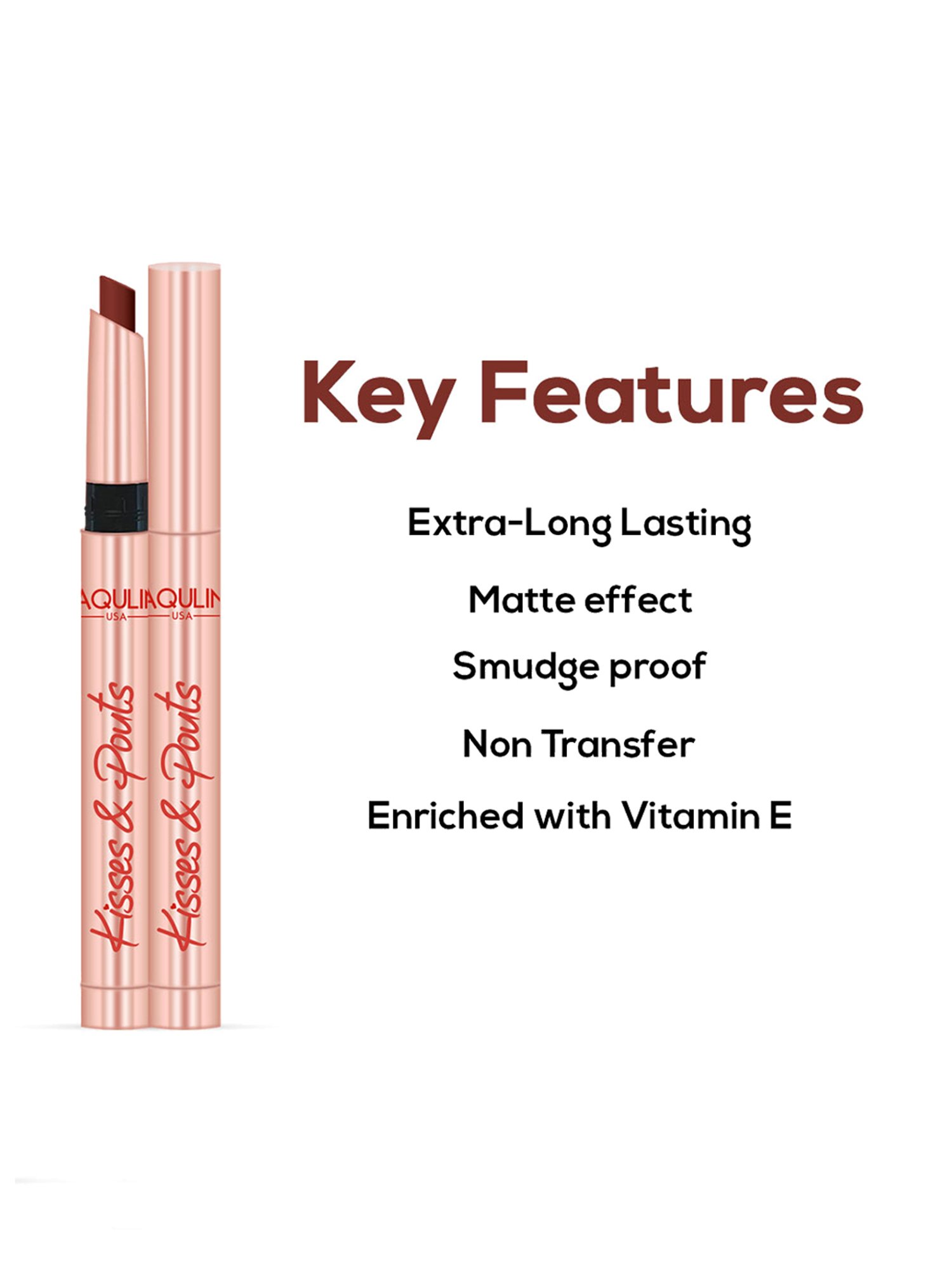 Jaquline USA Kisses & Pouts Transfer Proof Matte Lipstick Steamy Kiss - 1.4 gm