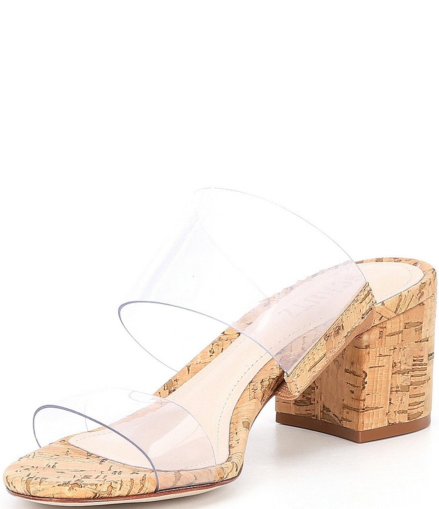 Schutz Victorie Clear Vinyl Cork Block Heel Slide Sandals