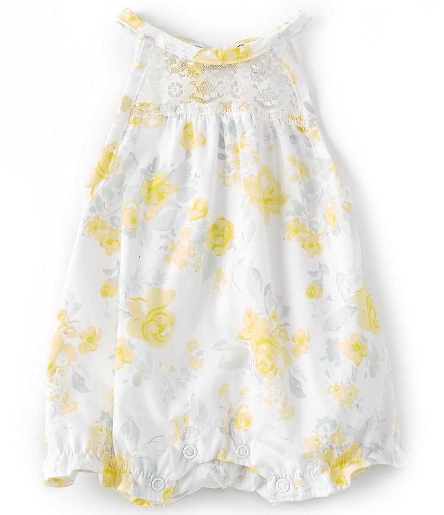 Baby Starters Baby Girls Newborn-9 Months Large Floral Lace-Inset Bubble Bodysuit