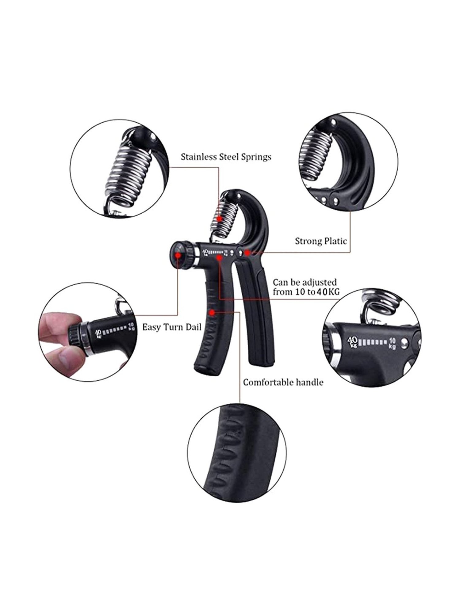 Generic R Shape Hand Exerciser Grip Strengthener, Adjustable 10Kg to 40Kg (Multicolor)