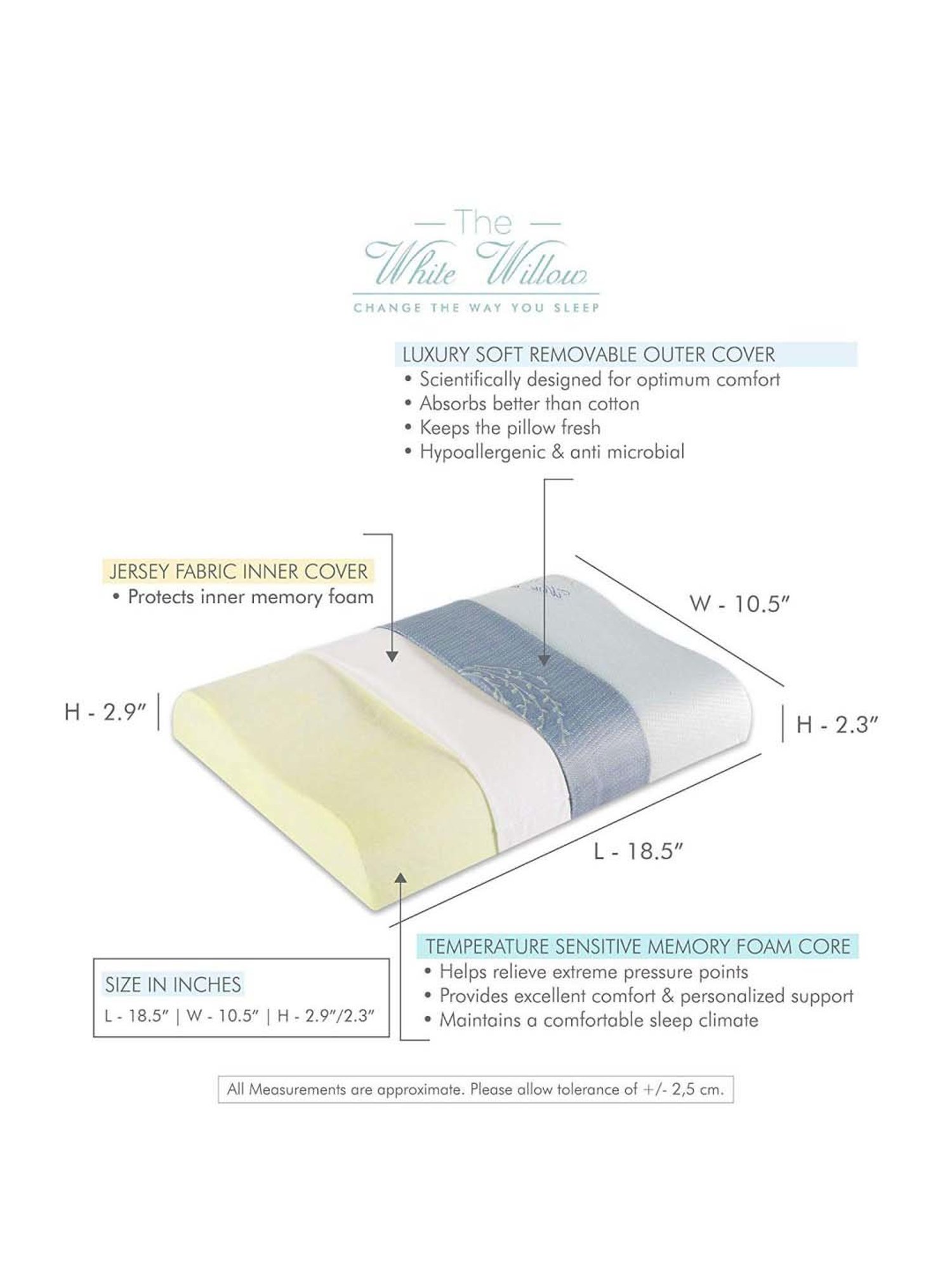 The White Willow White Cervical Contour Kids Pillow - Set of 1