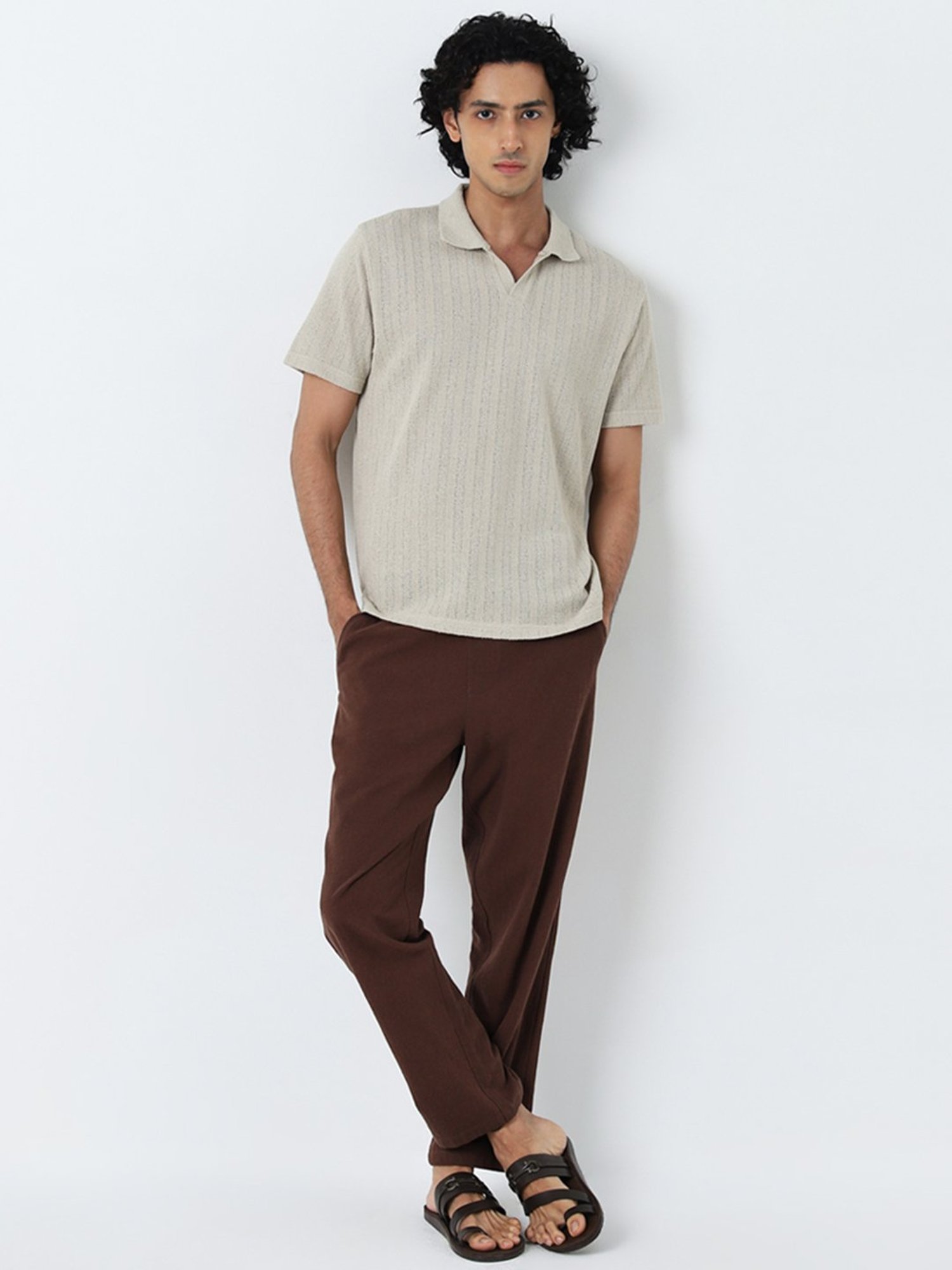 ETA by Westside Beige Knitted Relaxed-Fit T-Shirt