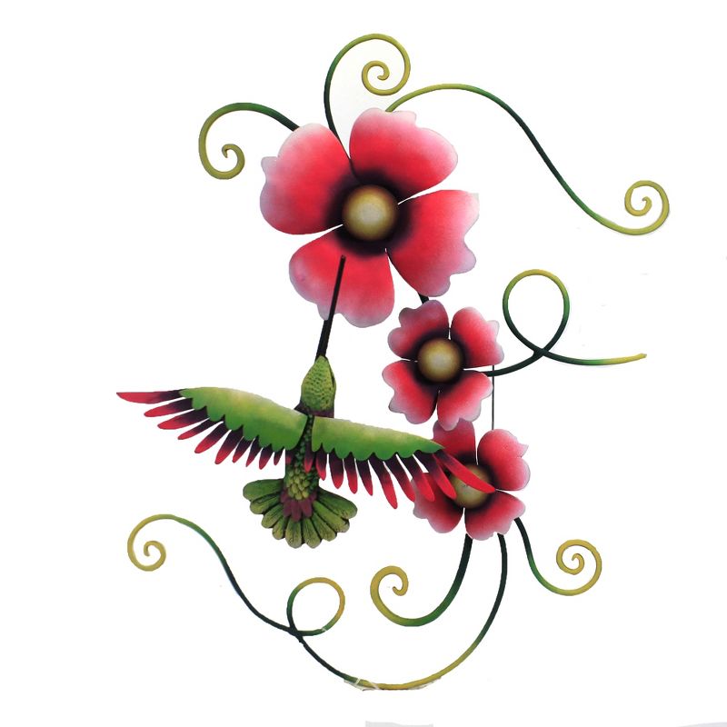 Home & Garden 15.5" Hummingbird Wall Decor Triple Flowers Regal Art & Gift  -  Decorative Sculptures