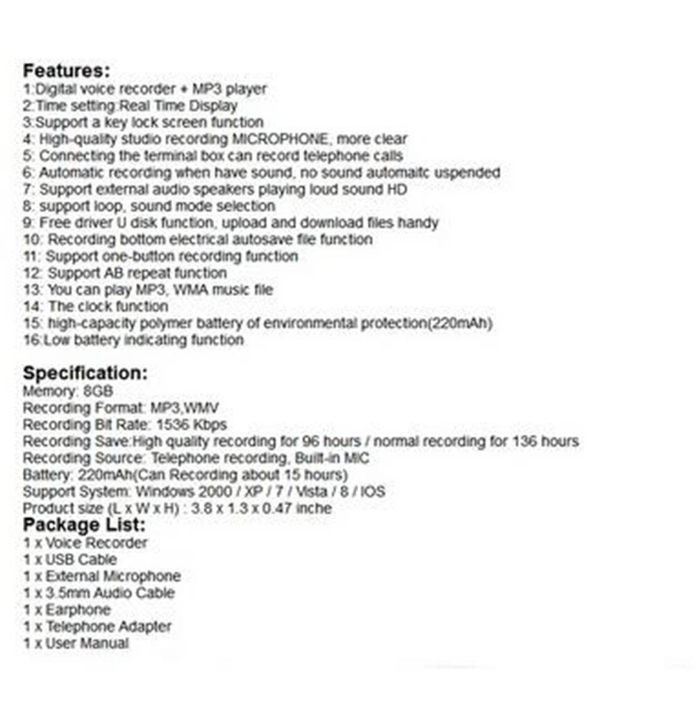 16GB Voice Recorder USB Professional 96 Hours Dictaphone Digital Audio Voice Recorder With WAV,MP3 Player