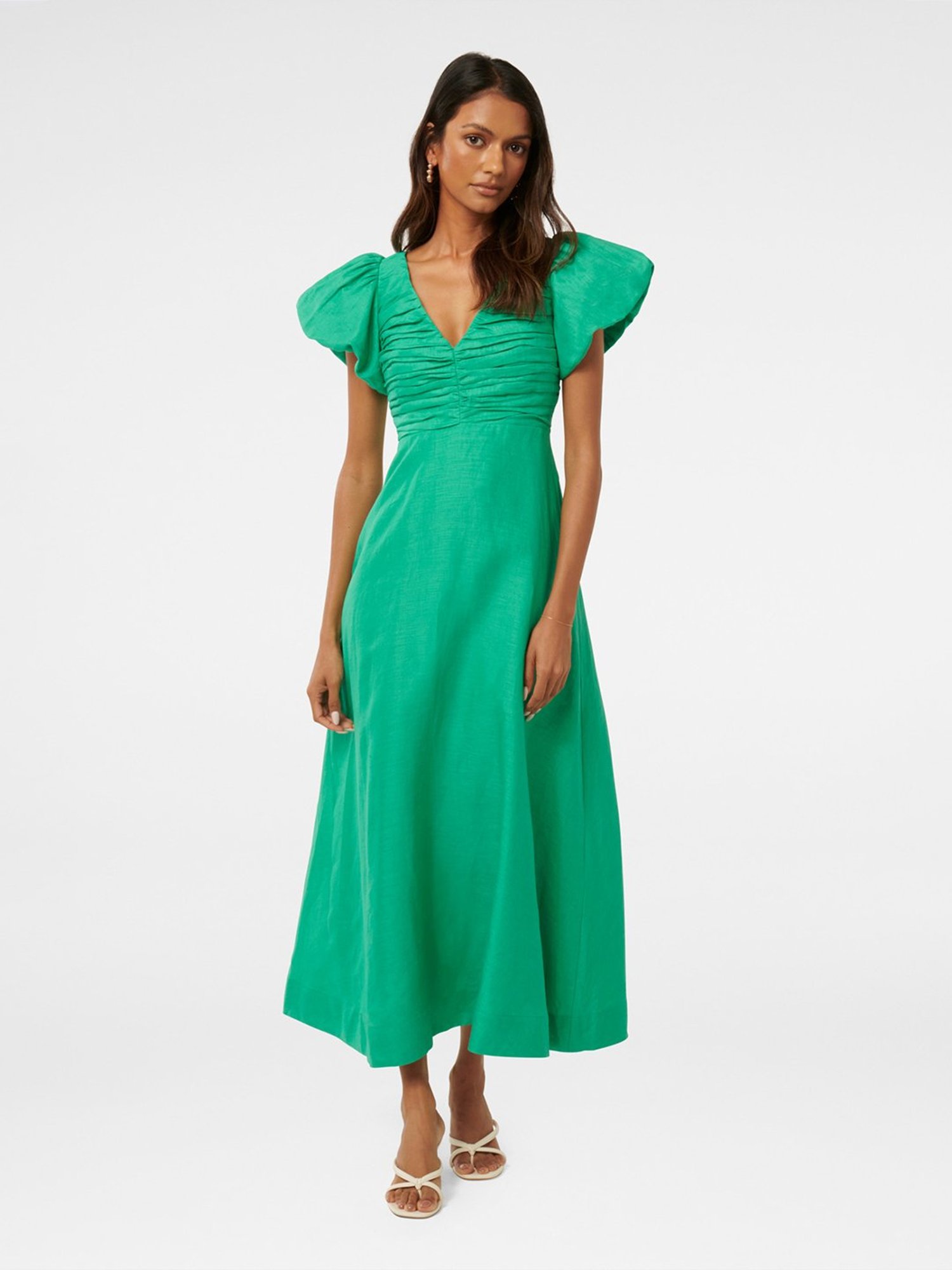 Forever New June Petite Ruched Linen Midi Dress