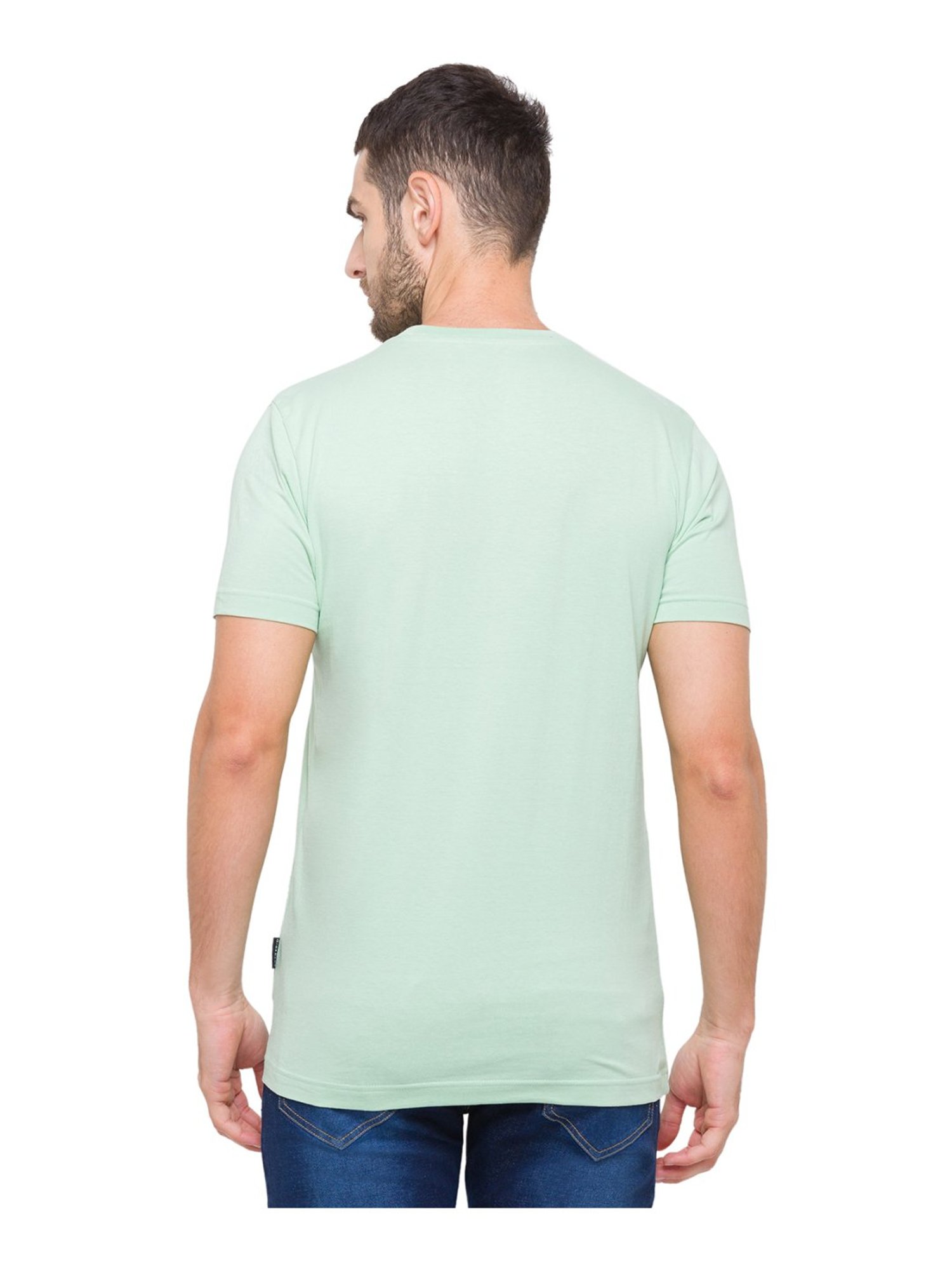 Giordano Smoke Green Cotton Slim Fit Logo Printed T-Shirt