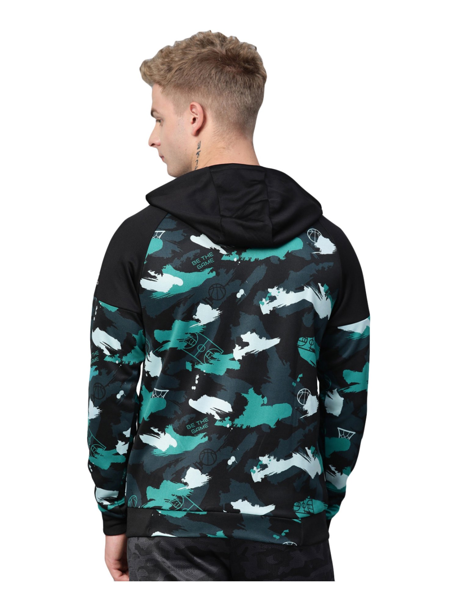 ALCIS Blue & Black Regular Fit Camouflage Hooded Sweatshirt