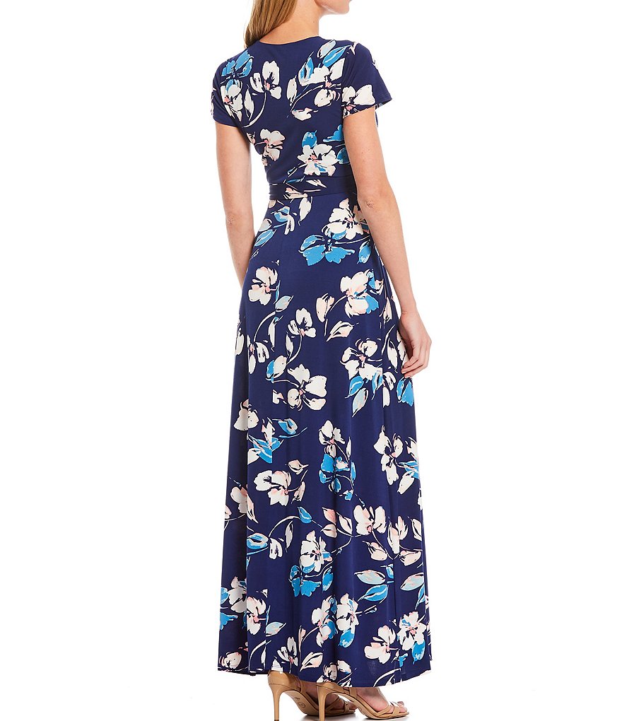 Eliza J Floral Wrap Stretch Jersey Maxi Dress