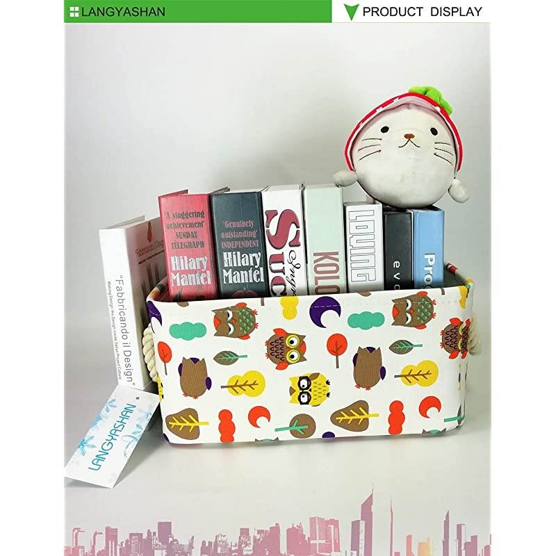 Rectangular Storage Bin Collapse Canvas Fabric Cartoon Storage Basket with Handles for Organizing Home Kitchen Boys and Girls Toys Office Closet Shelf Baskets (Owl)