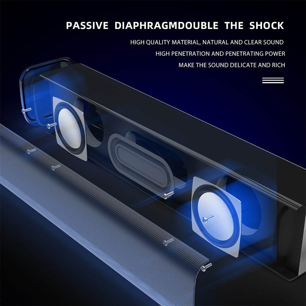 2*3W USB Powered Soundbar Audio Player 3.5mm Wired PC Speakers Subwoofer for Home Office TV PC Projecter