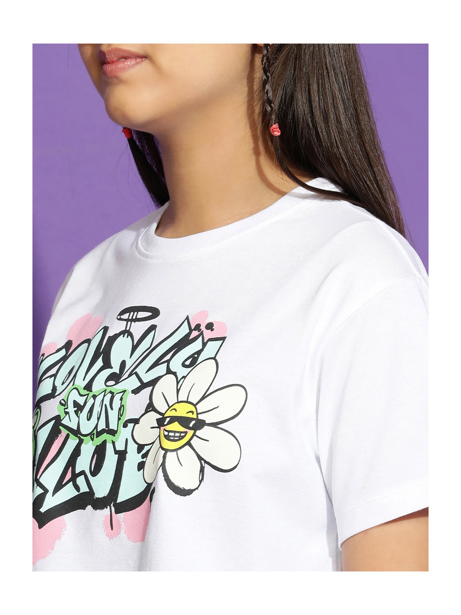 Lil Tomatoes Kids White Printed Crop Top