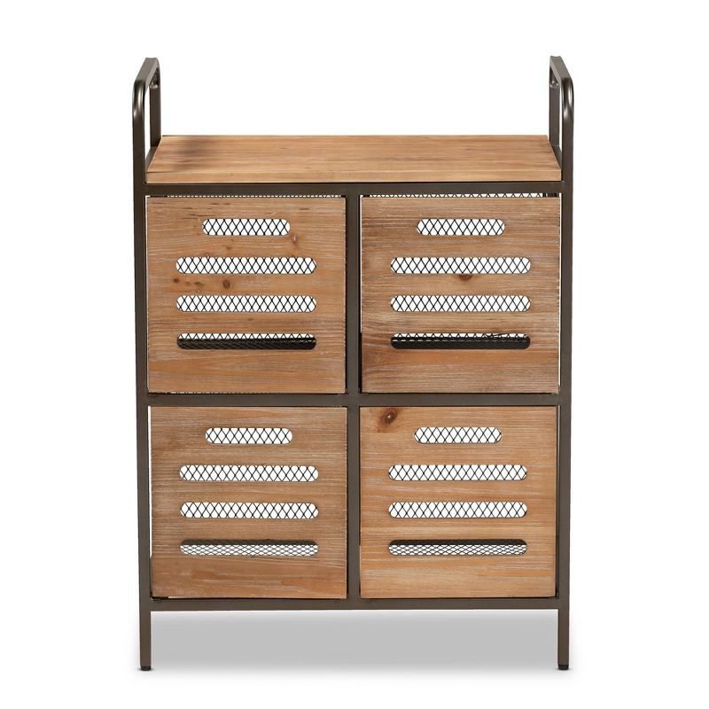 Aila Farmhouse Wood and Metal Kitchen Storage Cabinet Brown/Black - Baxton Studio