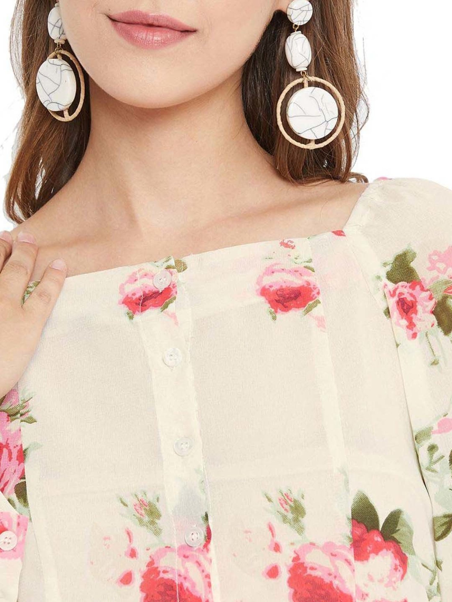 PURYS Off-White Printed Top