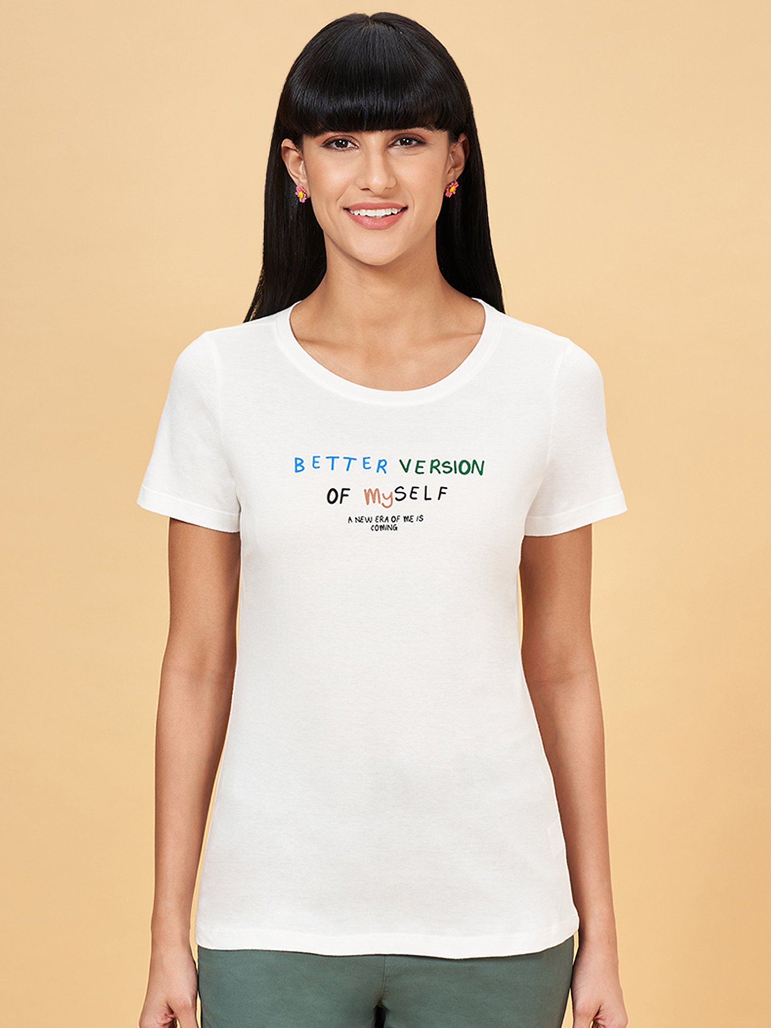 Honey by Pantaloons White Cotton Printed T-Shirt