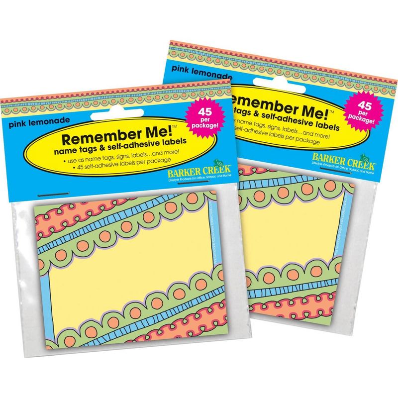 2pk 45ea Pink Lemonade Remember Me! Self-Adhesive Name Tag Labels - Barker Creek