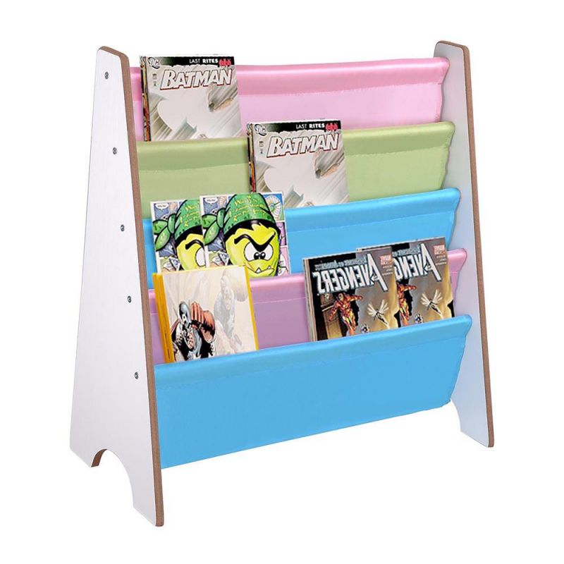 Wood Kids Book Shelf Sling Storage Rack Organizer Bookcase Display Holder White