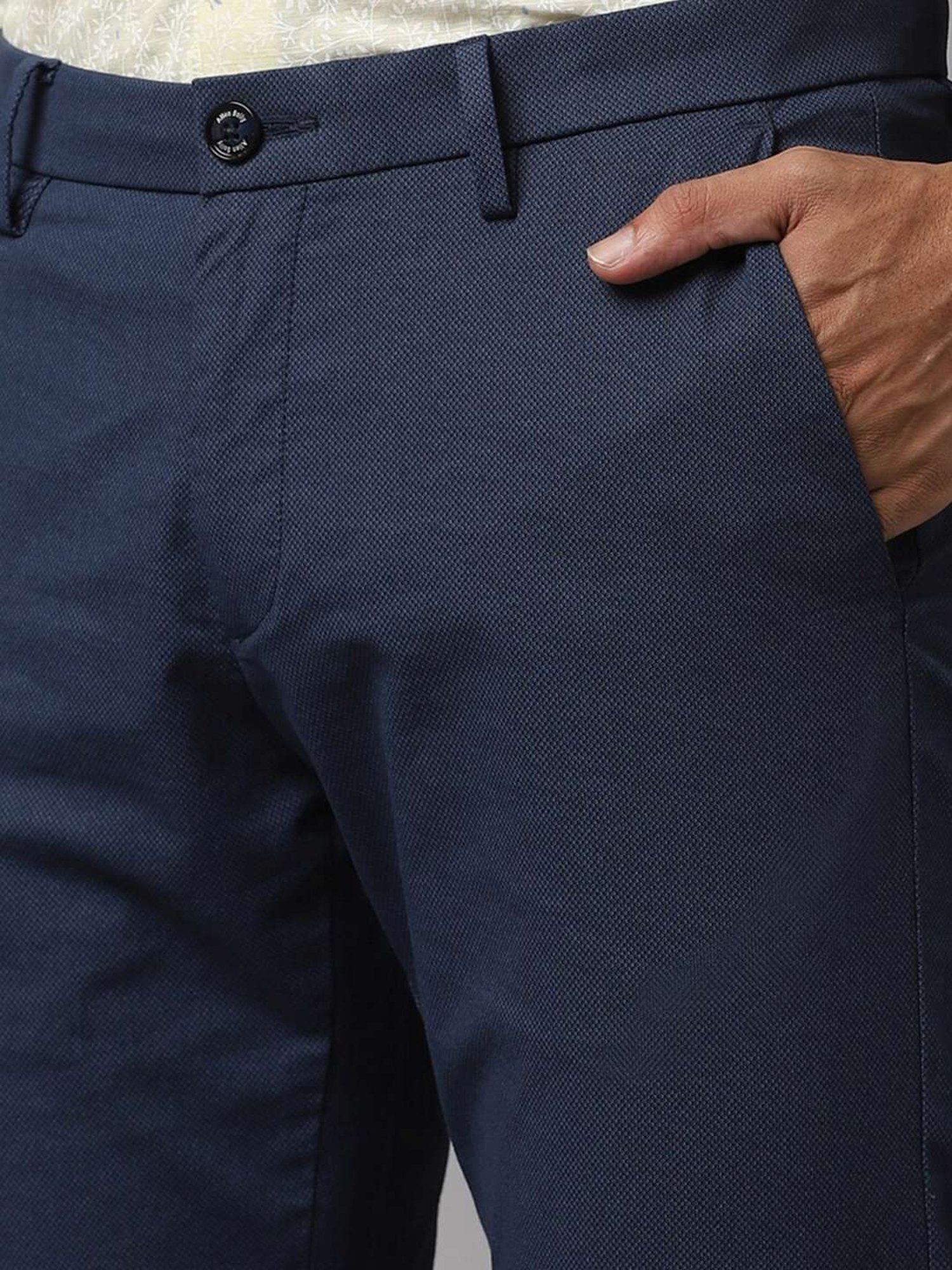 Allen Solly Navy Cotton Slim Fit Texture Trousers