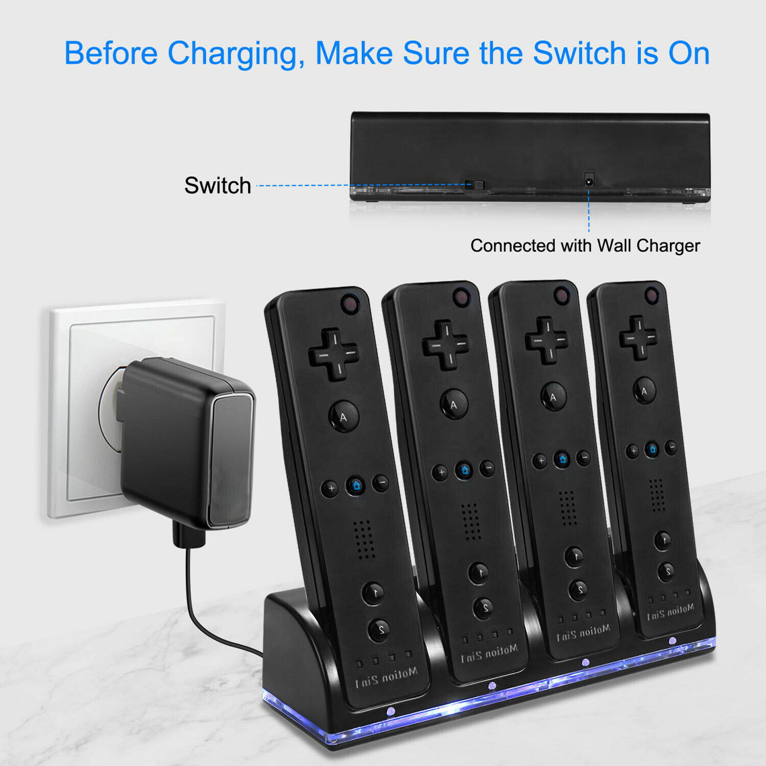 Charger Charging Dock Station+4x 2800mAh Battery For Wii/Wii U Remote Controller