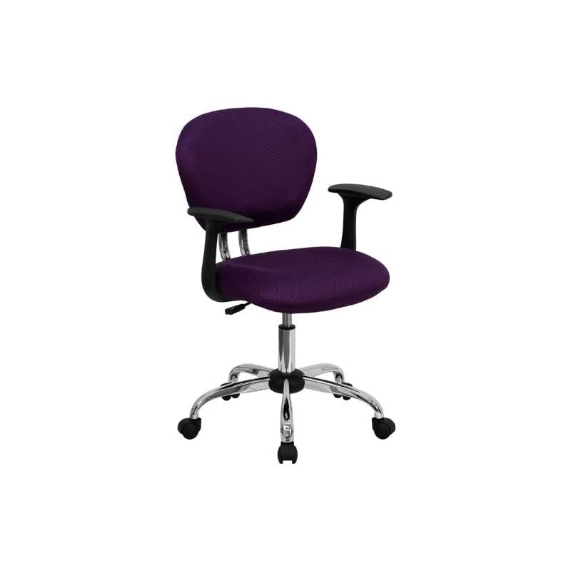 Mid-Back Purple Mesh Padded Swivel Task Office Chair with Chrome Base and Arms