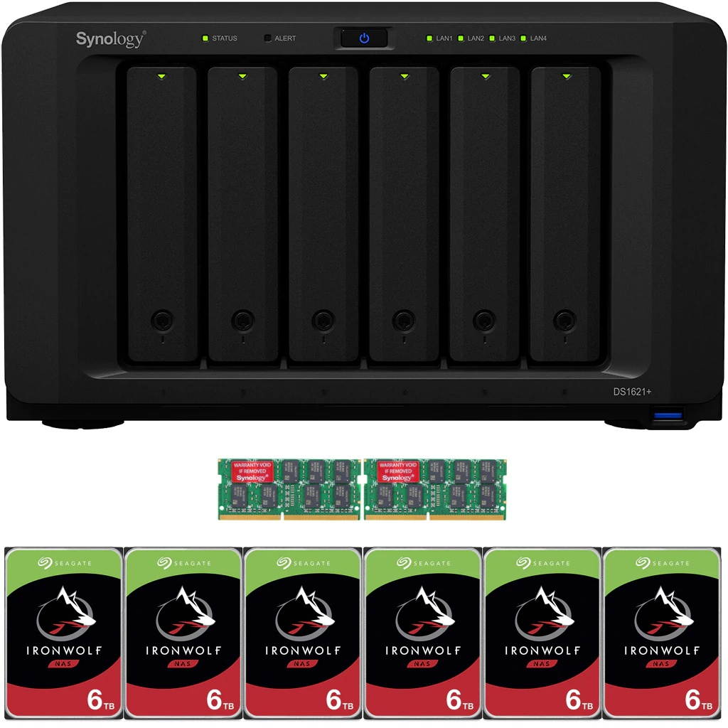 Synology DS1621+ DiskStation with 8GB RAM and 60TB (6 x 10TB) of Seagate Ironwolf NAS Drives Fully Assembled and Tested By CustomTechSales