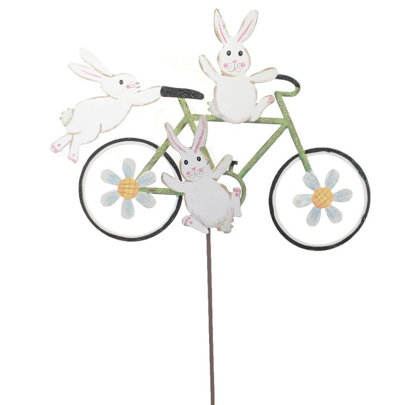 Home & Garden 28.5" Bunny Bicycle Daisies Round Top Collection  -  Decorative Garden Stakes
