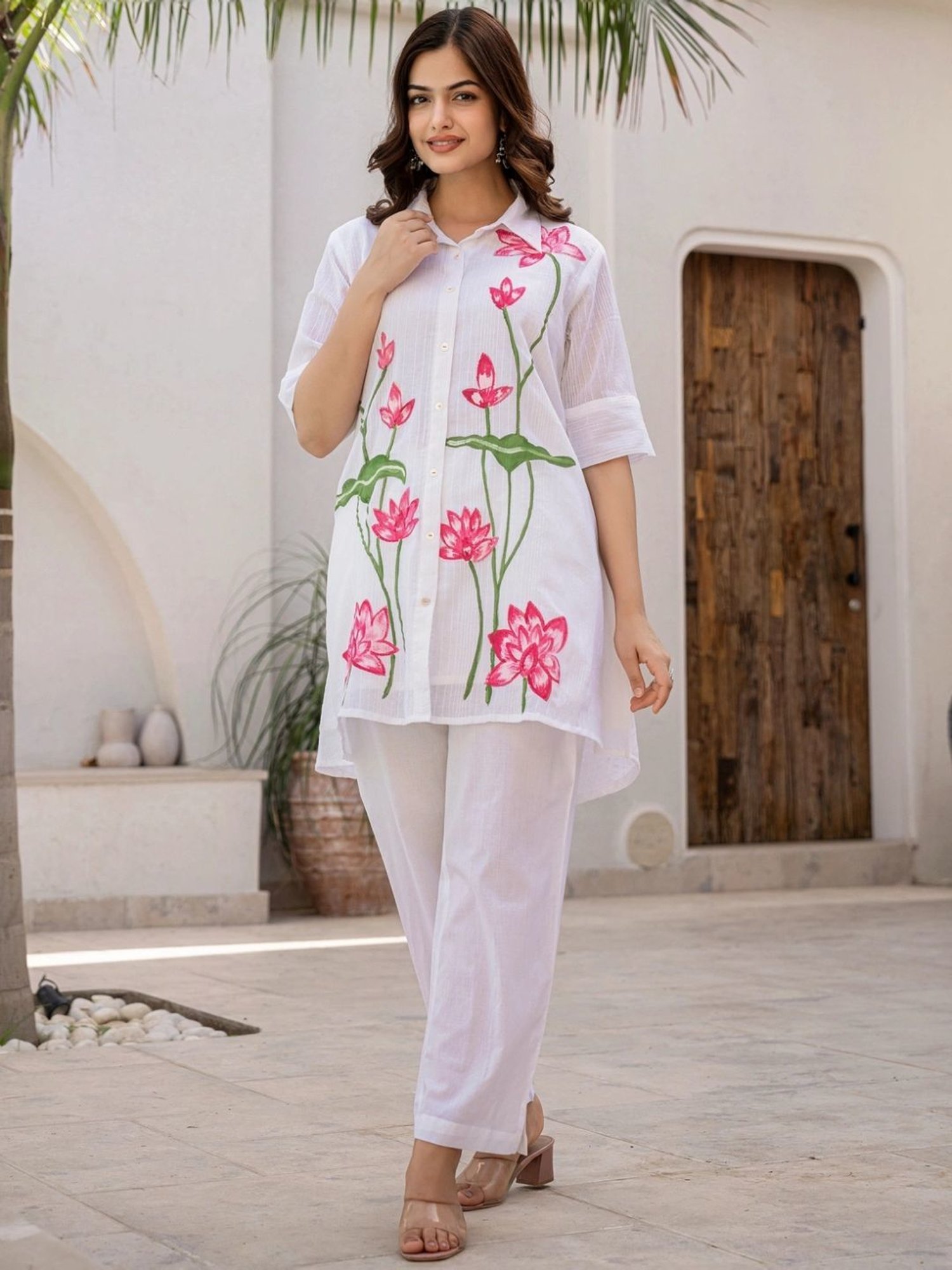 Autumnlane White Teresa Lotus Cotton Tunic with Pant Co-ord Set