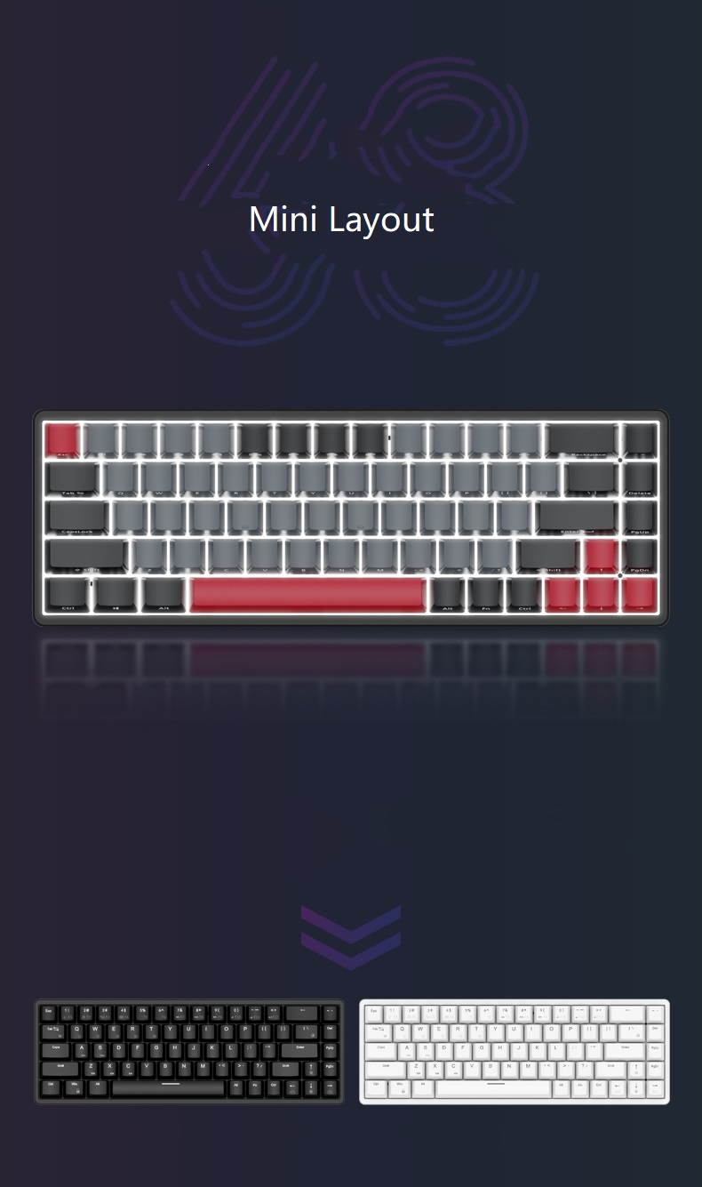 Royal Kludge RK837  68Keys Mini Layout Bluetooth and USB Wired Dual Mode Mechanical Keyboard, PBT Keycaps, Cherry MX Switch, White Backlit-Light Through Version