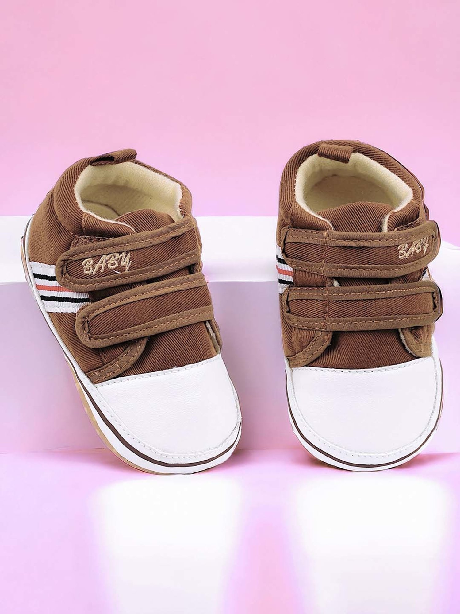 Baby Moo Kids Brown & White Velcro Shoes