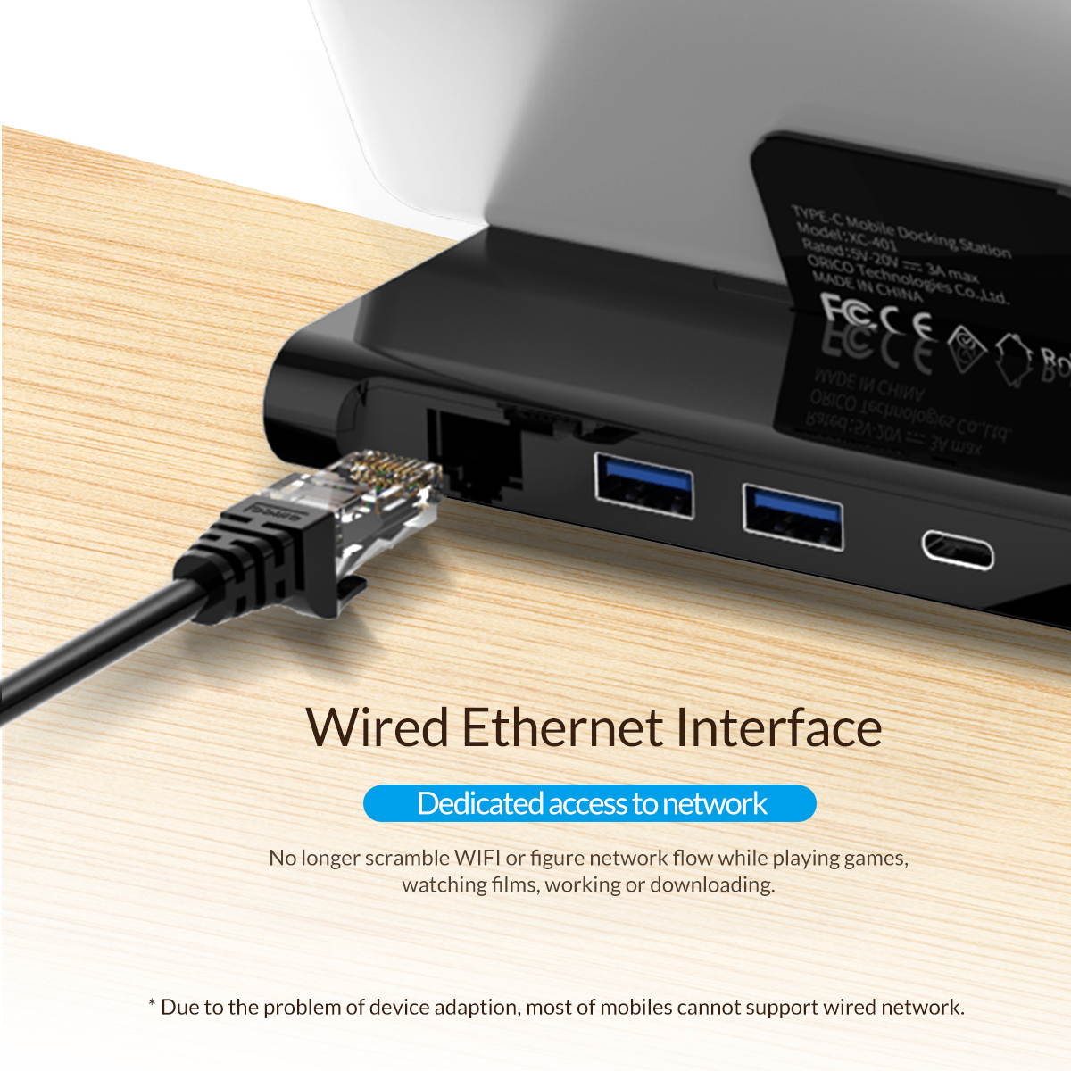 ORICO USB-C HUB Type C HUB To USB 3.0 Type C HDMI RJ45 RJ45 4K Video USB 3.1 HUB With Stand For Huawei 10 P20 Samsung Galaxy S9