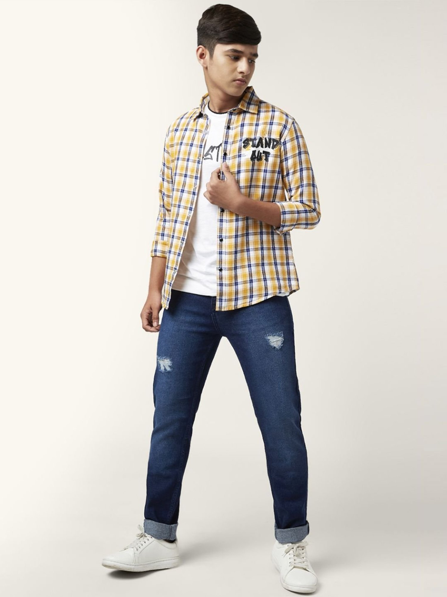 Coolsters by Pantaloons Kids Yellow & Blue Cotton Chequered Full Sleeves Shirt
