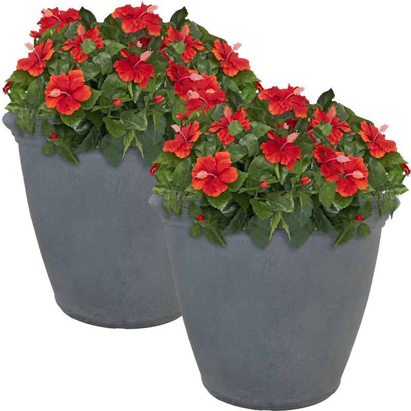 Sunnydaze Indoor/Outdoor Patio, Garden, or Porch Weather-Resistant Double-Walled Anjelica Flower Pot Planter - 20" - Slate Finish - 2pk