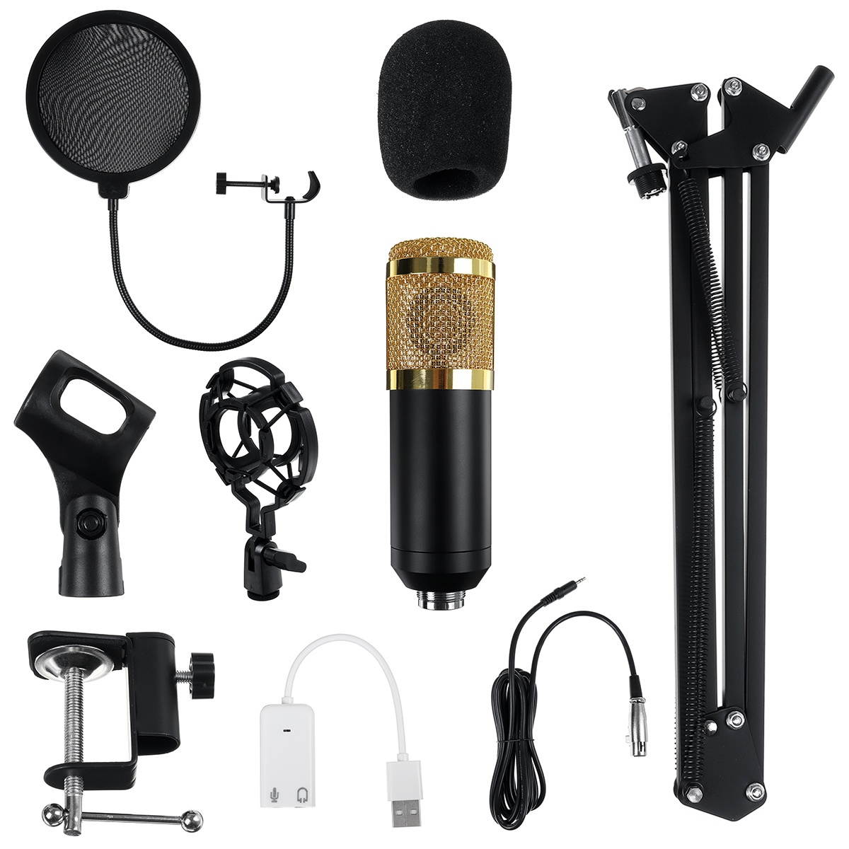 gold--BM800 Professional Suspension Microphone Kit Studio Live Stream Broadcasting Recording Condenser Microphone Set