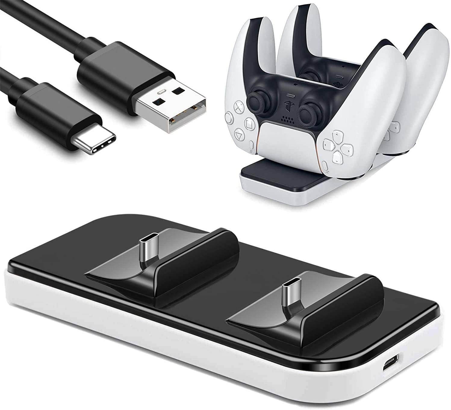 ROME CARE PS5 Charging Station,PS5 Controller Charger Station for Dualsense Controller, Fast Charging, Slim Portable, IC Protection, Dual USB Charging Dock Compatible with Playstation 5 Controller