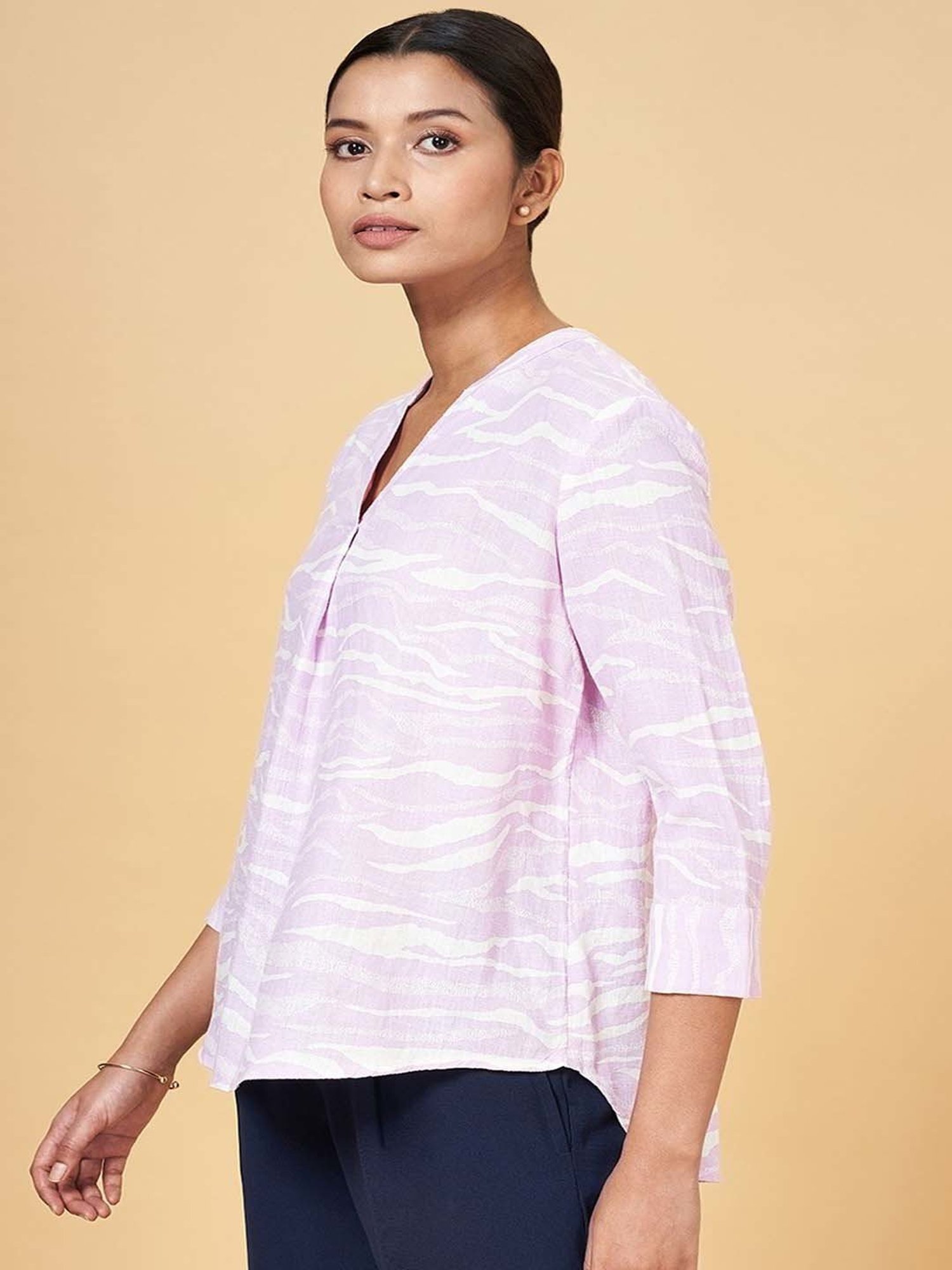 Annabelle by Pantaloons Lilac Linen Printed Top