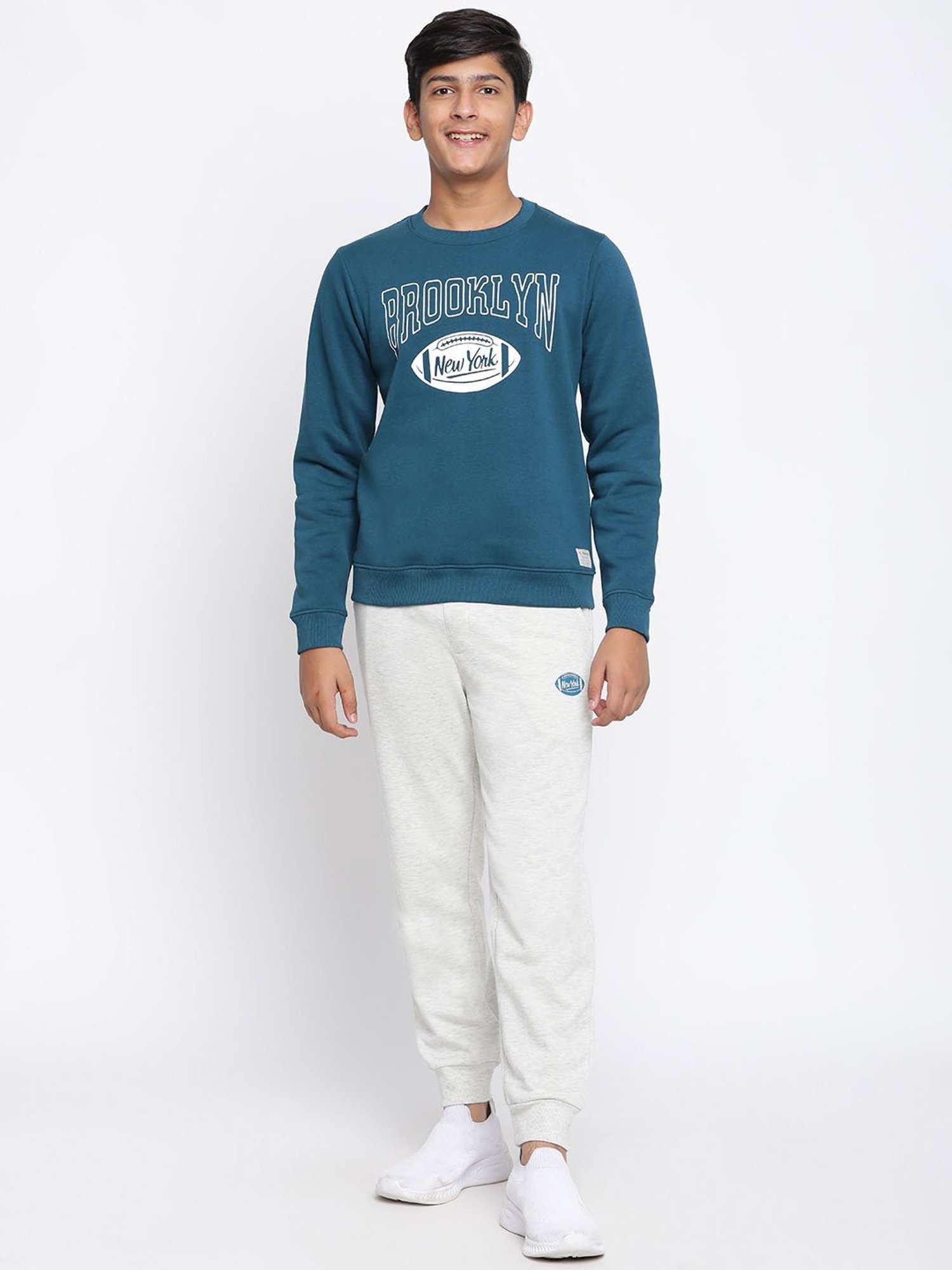 Lil Tomatoes Kids Teal & Grey Printed Full Sleeves Tracksuit