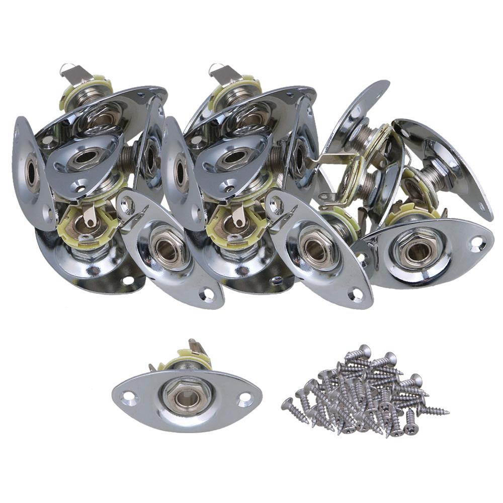 BQLZR 20 Pieces Oval Indented Electric Guitar Output Jack Plate Chrome