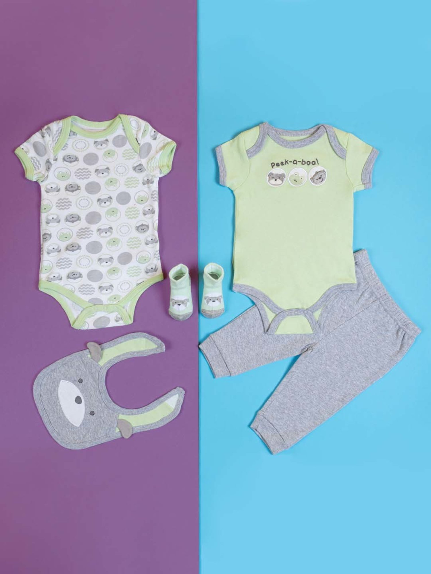 Baby Moo Kids Green & Grey Cotton Printed Bodysuit Set